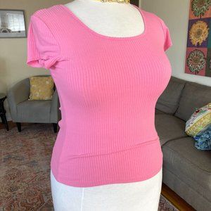 💕💗 Women's Rachel Zoe Hot Pink Size XL Ribbed Short Sleeved T-shirt